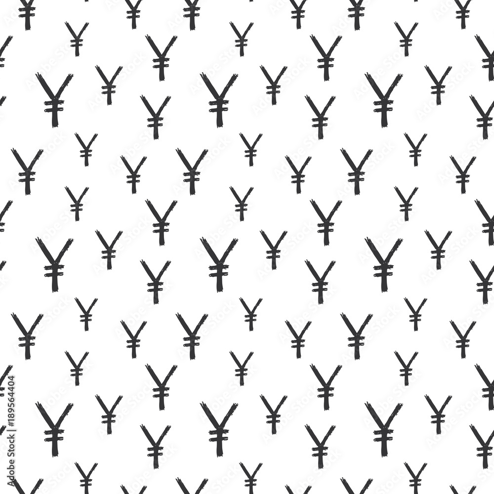 Yen sign icon brush lettering seamless pattern, Grunge calligraphic symbols background, vector illustration Yen sign icon brush lettering seamless pattern, Grunge calligraphic symbols background, vector illustration
