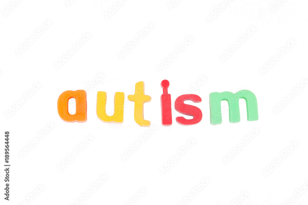 Autism text isolated on white background.