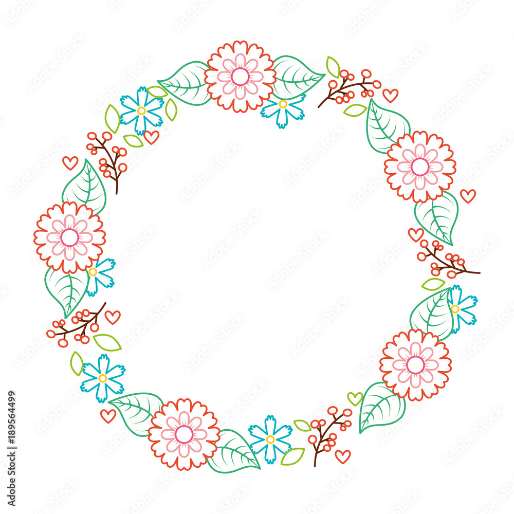 beautiful floral wreath with spring flowers leaves vector illustration color line design beautiful floral wreath with spring flowers leaves vector illustration color line design
