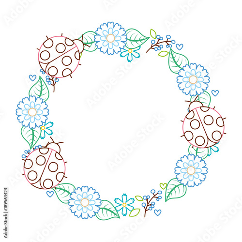 beautiful floral wreath with spring flowers leaves vector illustration color line design