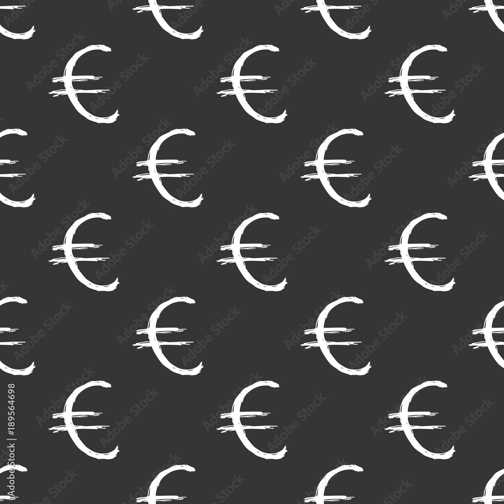 Euro sign icon brush lettering seamless pattern, Grunge calligraphic symbols background, vector illustration Euro sign icon brush lettering seamless pattern, Grunge calligraphic symbols background, vector illustration