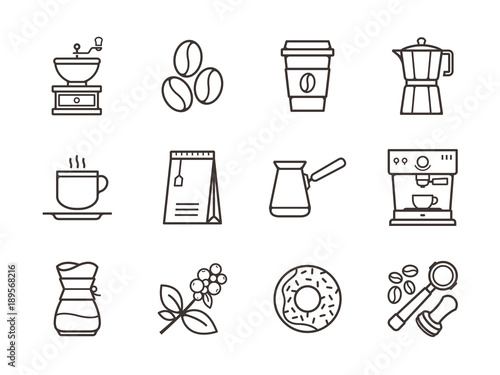 Simple of coffee vector line icons. Collection coffee icons in thin line style. Cafe vector icons. Vector illustration
