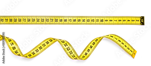 Yellow measuring tape isolated on white background