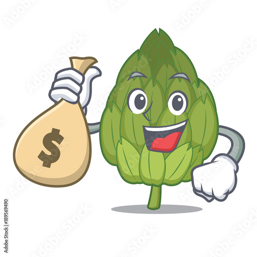 With money bag artichoke character cartoon style
