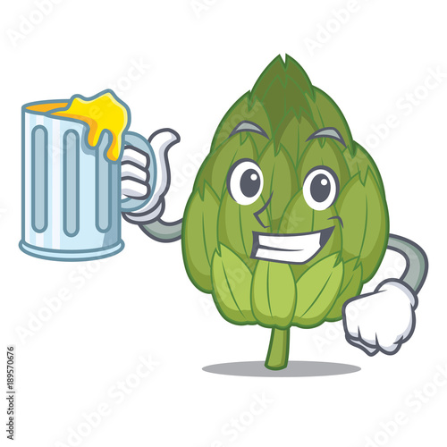 With juice artichoke mascot cartoon style