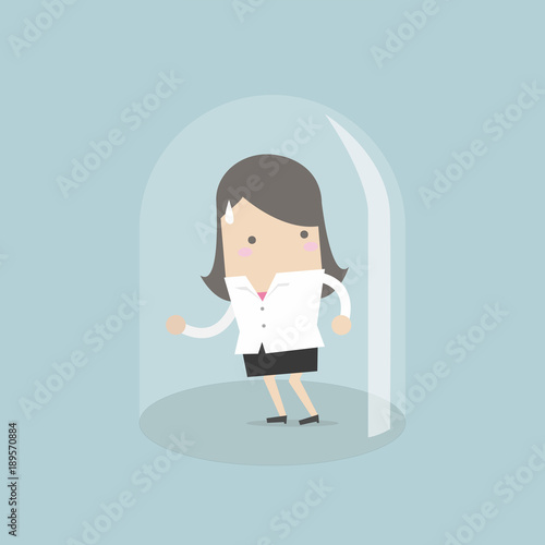 Businesswoman trapped in glass bulb.