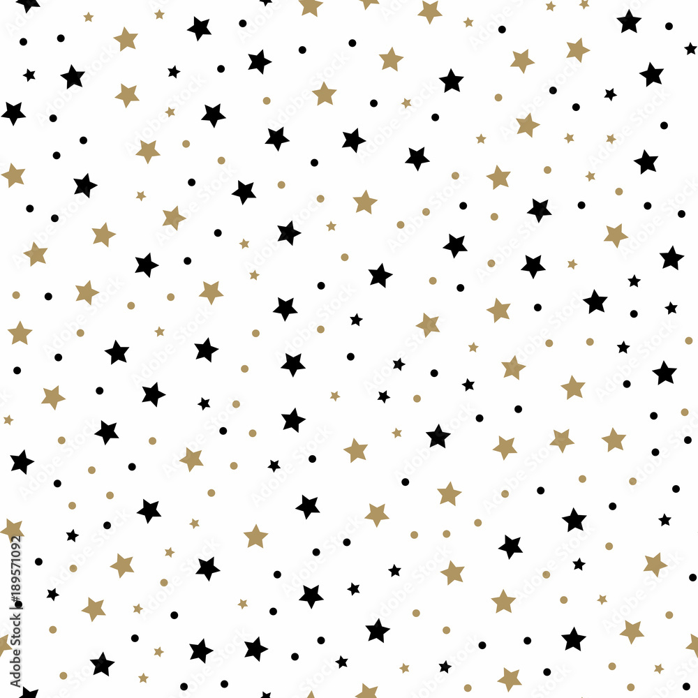 Seamless pattern with little rounded back stars, dots and circles on