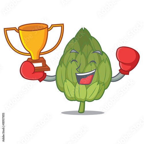 Boxing winner artichoke mascot cartoon style