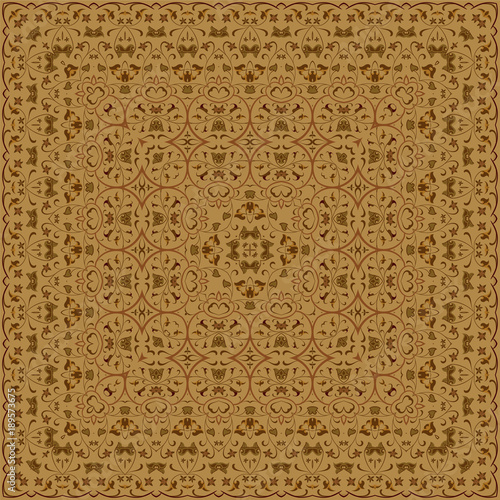 Square pattern for the silk scarf, scarf, printing factory, carpet. Arabic classic style. Vector illustration.