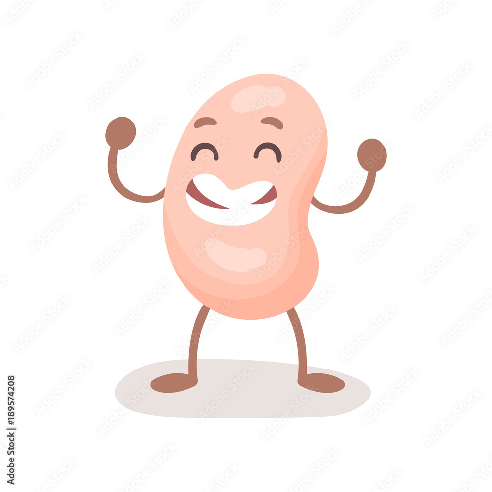 Funny smiling soy bean character, cute soybean with human face cartoon
