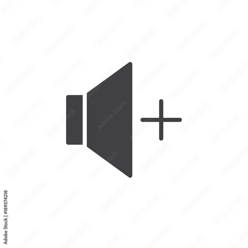 Audio speaker volume up icon vector, filled flat sign, solid pictogram isolated on white. Volume plus symbol, logo illustration. Audio speaker volume up icon vector, filled flat sign, solid pictogram isolated on white. Volume plus symbol, logo illustration.