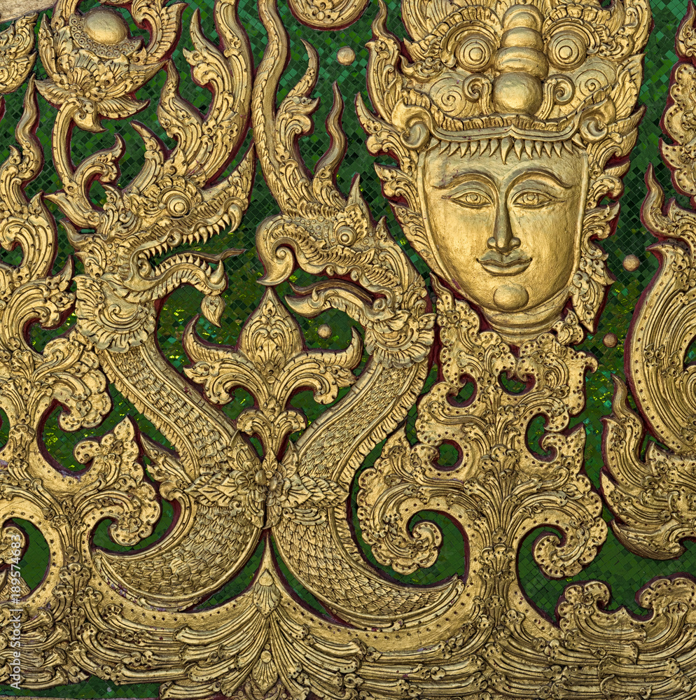 Detail of a motif at a Buddhist temple in Chiang Mai Thailand