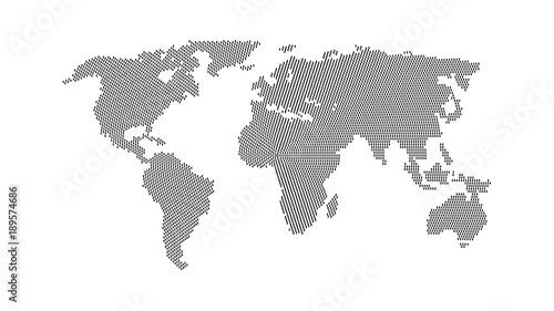 Black color world map isolated on white background. Abstract flat template with rectangles for web design, brochure, flyer, annual report, banner, infographic. Global concept, vector illustration.