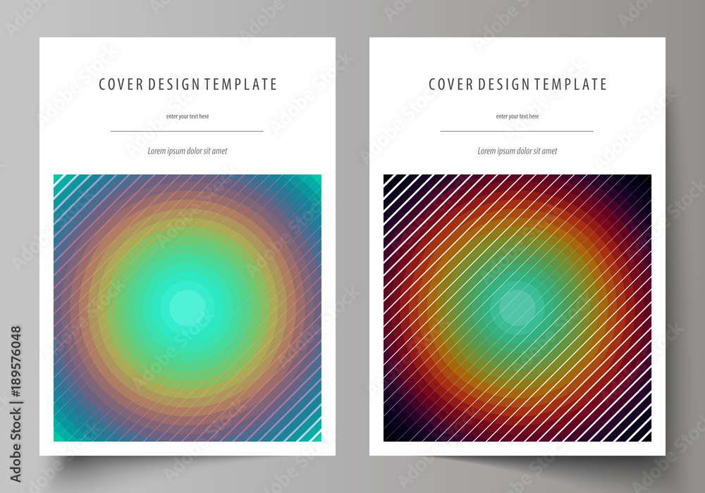 Business templates for brochure, flyer, booklet. Cover template, abstract vector layout in A4 size. Minimalistic design with circles, diagonal lines. Geometric shape, beautiful retro background