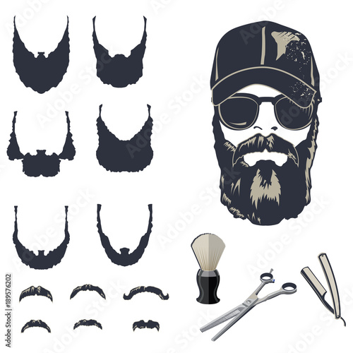 Set of vector bearded men hipsters with different haircuts, mustaches, beards.