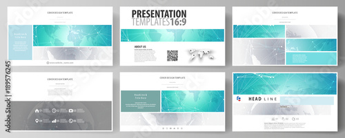 The minimalistic abstract vector illustration of editable layout of high definition presentation slides design business templates. Chemistry pattern. Molecule structure. Medical, science background.