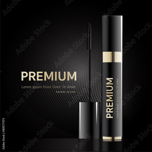 Brush the mascara with a rhythmic mascara isolated from the black background.