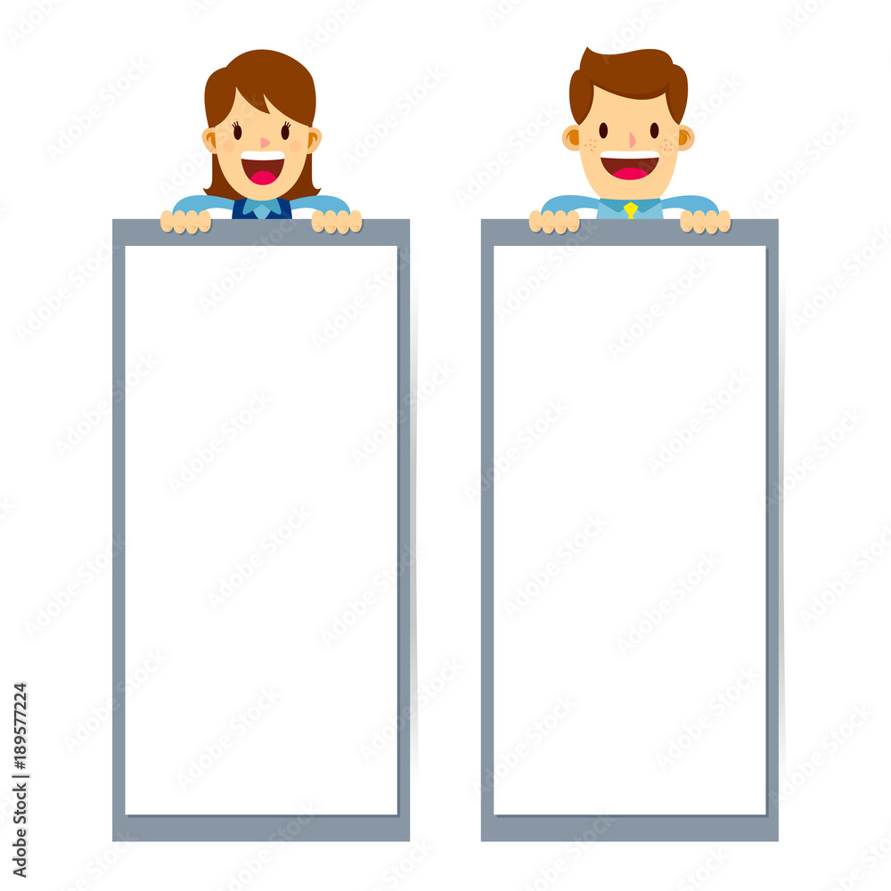 Businessman And Business Woman Holding Blank Banner Businessman And Business Woman Holding Blank Banner