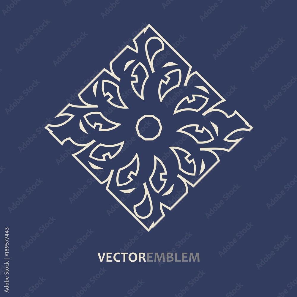 Mosaic arabic ornament. Vector outline rhomb emblem. Retro ornamental design.