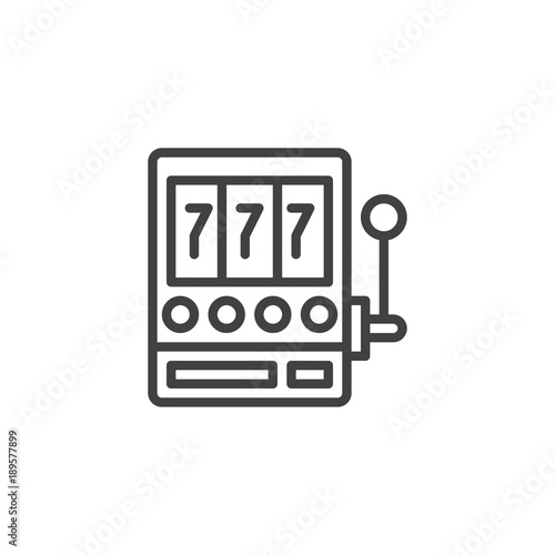 Slot machine with sevens line icon, outline vector sign, linear style pictogram isolated on white. Casino machine symbol, logo illustration. Editable stroke