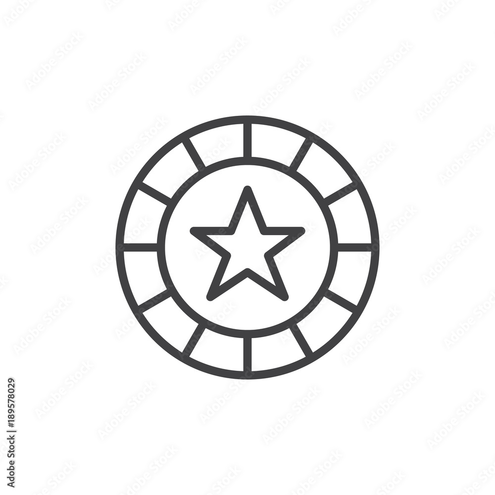 Casino chip star line icon, outline vector sign, linear style pictogram isolated on white. Symbol, logo illustration. Editable stroke