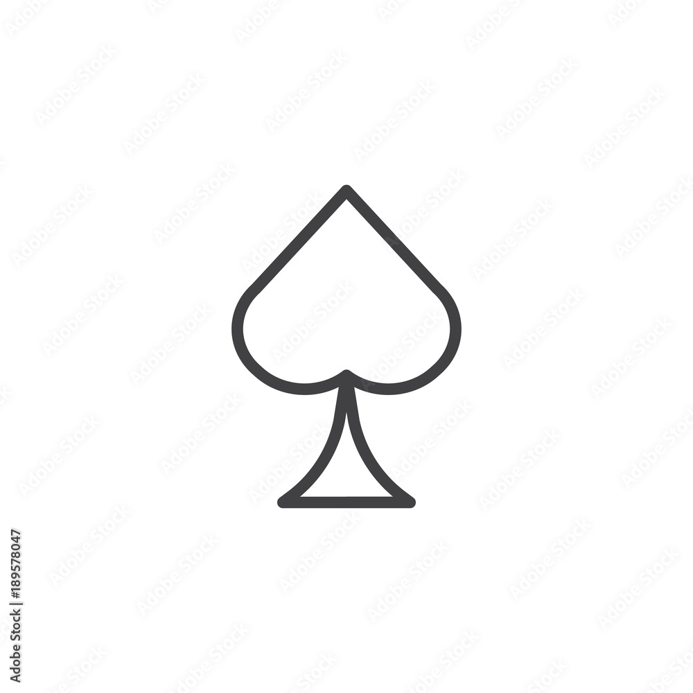 Casino spade suit line icon, outline vector sign, linear style pictogram isolated on white. Symbol, logo illustration. Editable stroke Casino spade suit line icon, outline vector sign, linear style pictogram isolated on white. Symbol, logo illustration. Editable stroke