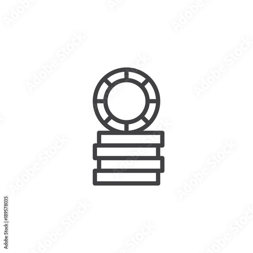Casino token, gaming chips line icon, outline vector sign, linear style pictogram isolated on white. Symbol, logo illustration. Editable stroke