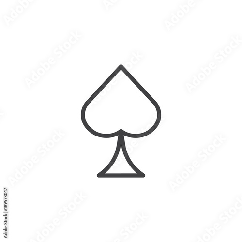 Casino spade suit line icon, outline vector sign, linear style pictogram isolated on white. Symbol, logo illustration. Editable stroke
