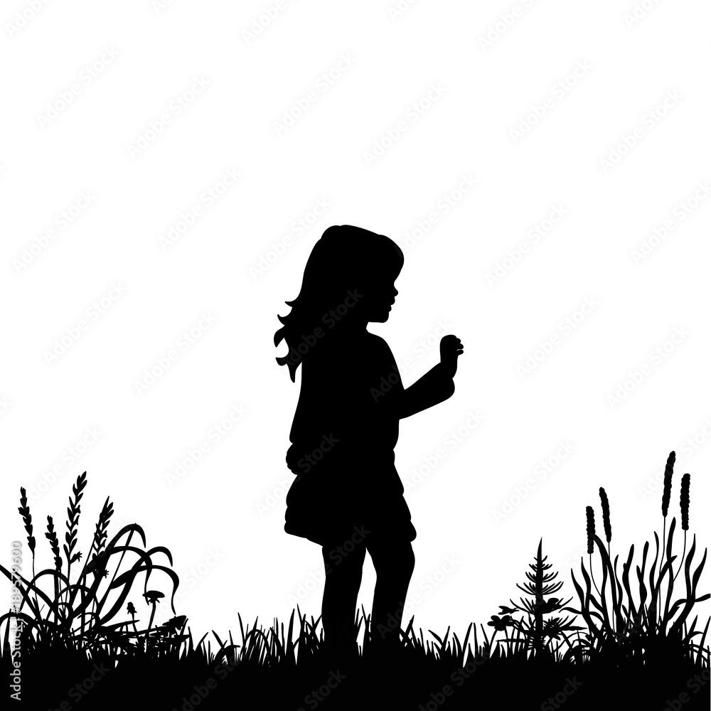 silhouette little girl dancing on white background Stock Vector Adobe