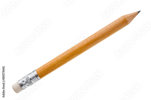 Pencil with eraser close up on white background photo