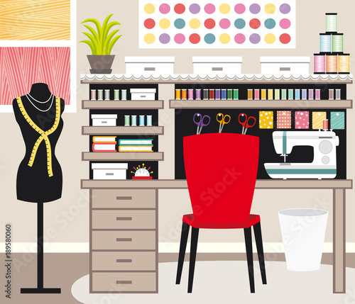 Seamstress's office. Dressmaker. Sewing illustration II.