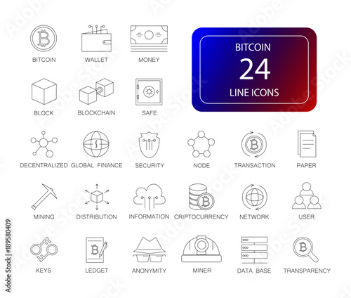 Line icons set. Bitcoin pack. Vector illustration