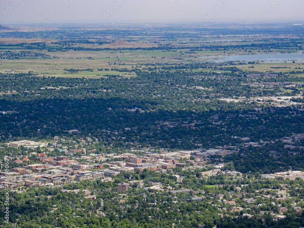 Aerial view of the beautiful Boulder cityscape