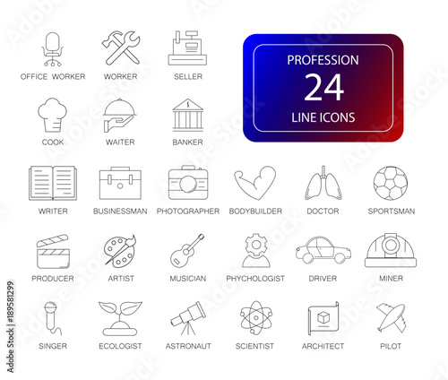 Line icons set. Profession pack. Vector illustration