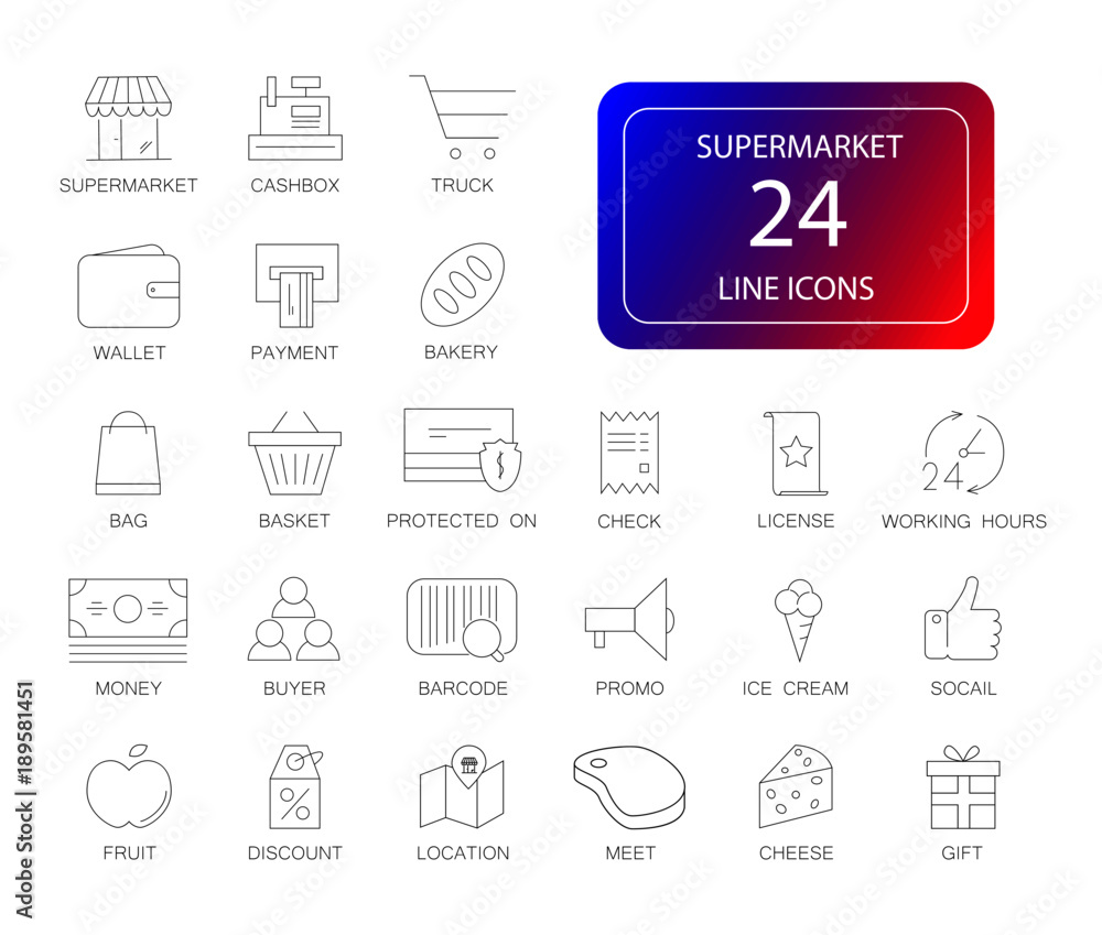 Line icons set. Supermarket pack. Vector illustration Line icons set. Supermarket pack. Vector illustration