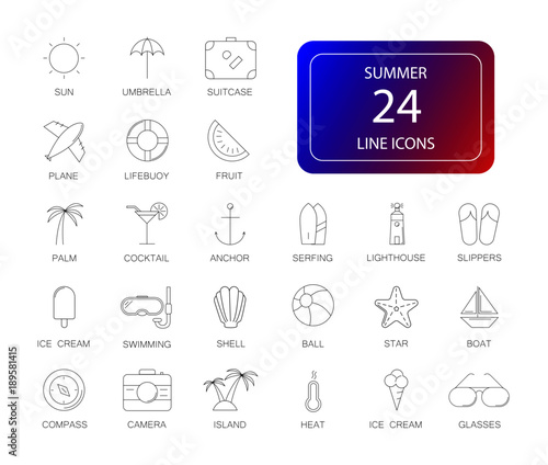 Line icons set. Summer pack. Vector illustration