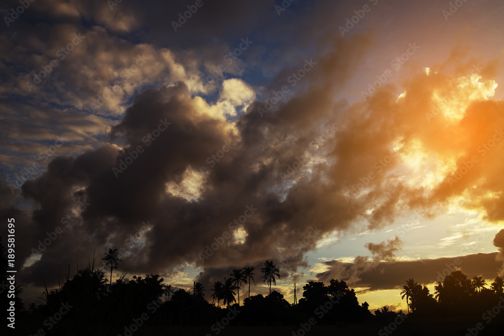 Clouds of the evening with golden light Clouds of the evening with golden light
