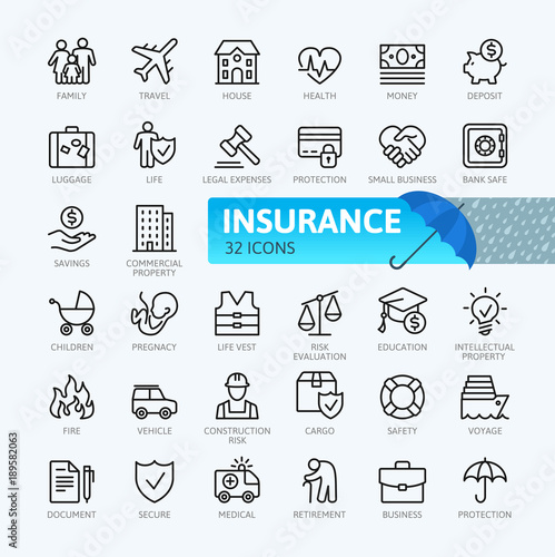 Insurance elements - minimal thin line web icon set. Outline icons collection. Simple vector illustration.