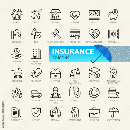 Insurance elements - minimal thin line web icon set. Outline icons collection. Simple vector illustration.