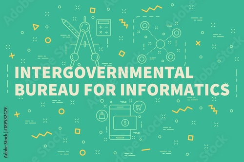 Conceptual business illustration with the words intergovernmental bureau for informatics