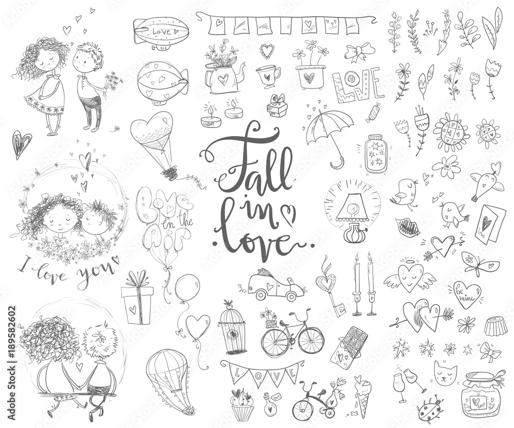 Cute fall in love collection. Nice romantic isolated elements. F