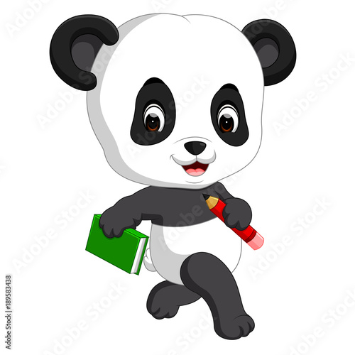 Fototapeta Naklejka Na Ścianę i Meble -  cute panda holding pencil and book