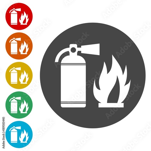 Fire sign vector, Fire extinguisher icon 