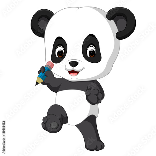 Fototapeta Naklejka Na Ścianę i Meble -  cute panda holding pencil