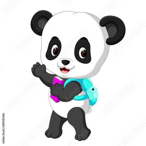 Fototapeta Naklejka Na Ścianę i Meble -  Cute panda on his way to school