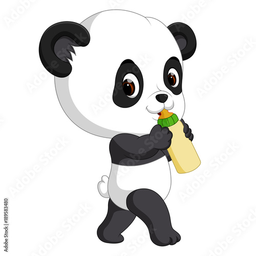 Fototapeta Naklejka Na Ścianę i Meble -  cute baby panda holding bottle