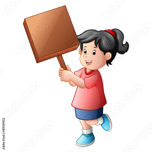 girl holding blank woodsign photo