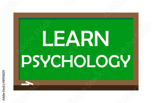 Learn psychology write on green board. Vector illustration.