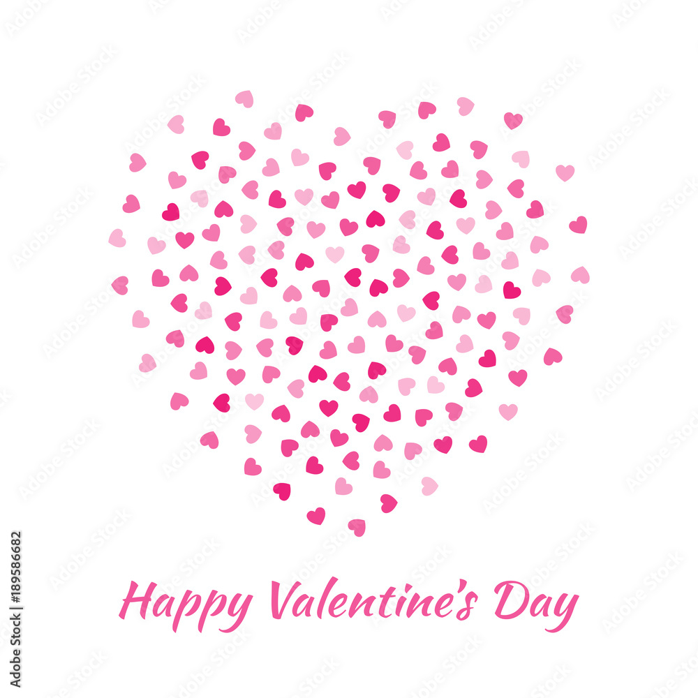 Love heart silhouette from gentle flying pink hearts isolated on white background. Valentines Day card design. Vector illustration EPS10 Love heart silhouette from gentle flying pink hearts isolated on white background. Valentines Day card design. Vector illustration EPS10