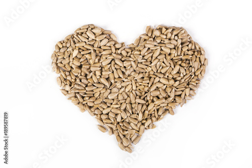 Sunflower seeds peeled heart shaped.